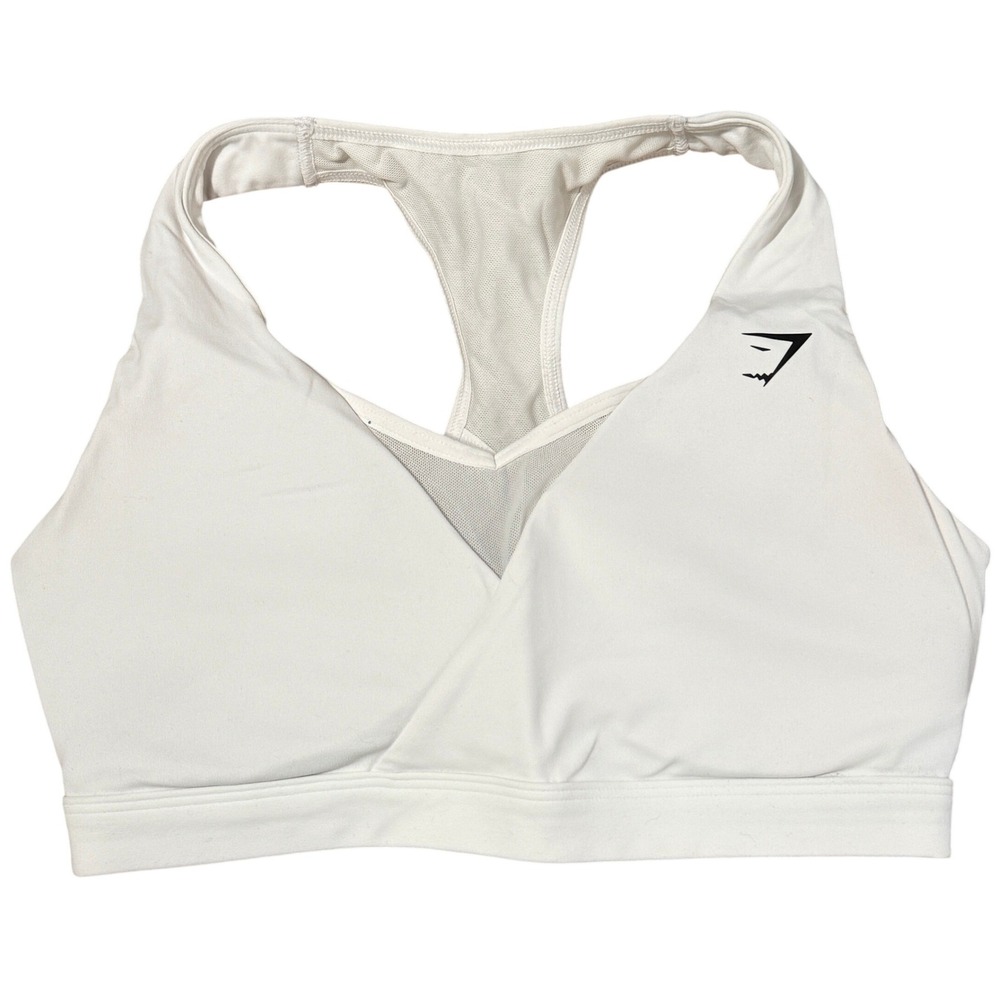 Gymshark Mesh Racerback Sports Bra‎ Wrap Front White Small Womens